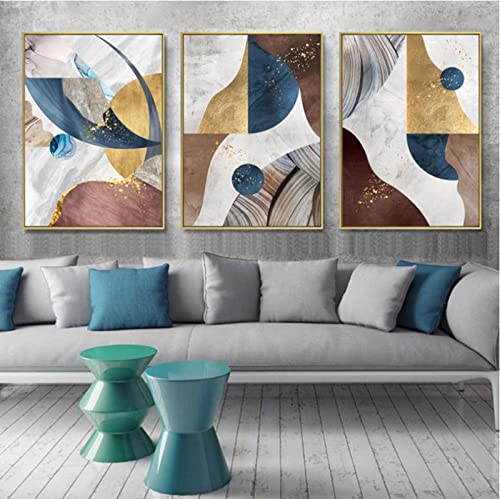 HEHGVCF Leinwandbild Goldener Marmor,Abstrakter Gold Blau Geometrie Bild, Modern Kunstdruck Bild auf Leinwand,Wohnzimmerdekor Ungerahmt (B,50 x70cm) von HEHGVCF