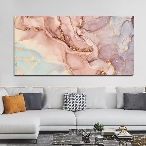 HEHGVCF Leinwandbilder Marmor Wandbilder 70x140cm Abstrakte Leinwand Bilder Blau Poster Wandbilder XXL für Wohnzimmer Schlafzimmer Dekor ohne Rahmen (Rosa,50 x 100cm) von HEHGVCF