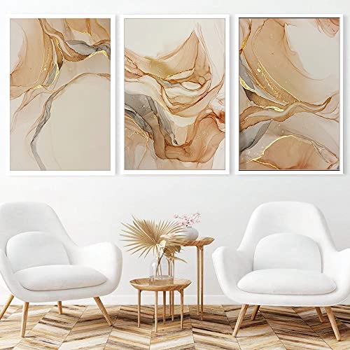 HEHGVCF Marmor Bild auf Leinwand, Leinwand Bild Marmor Beige Gold, Moderne Ästhetik Wandkunst Poster Marmor Bild 40x60cm Kein Rahmen (Beige,60 x 80cm) von HEHGVCF