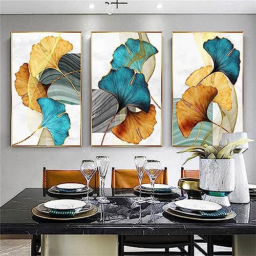 HEHGVCF Modern Einfachheit Pflanzen Leinwand Poster,Schwarzes Gold Bild,Gold Ginkgo Biloba Wandbilder,Bilder für Wohnzimmer Schlafzimmer Deko Gold Rahmenlos (B,50 x70cm) von HEHGVCF