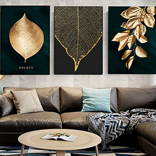 HEHGVCF Modern Gold Pflanzen Leinwand, Bild auf Leinwand Pflanzenblatt,Poster Gold 50x70cm,Wandbild Print Bilder Kunstposter Wohnzimmer Deko Ohne Rahmen *3 (Gold A,50 x70cm) von HEHGVCF