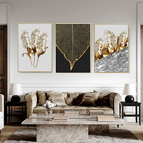 HEHGVCF Modern Gold Pflanzen Leinwand, Bild auf Leinwand Pflanzenblatt,Poster Gold 50x70cm,Wandbild Print Bilder Kunstposter Wohnzimmer Deko Ohne Rahmen *3 (Gold B,40 x 60cm) von HEHGVCF