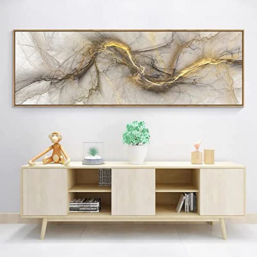 HEHGVCF Modernes Abstrakte Bilder Leinwand Gold Marmor,Abstrakt Line Art Bilder,Wandbild Kunst Line Beige Weiß Gold,Moderne Wandbilder Wohnzimmer,Ohne Rahmen (Gold B,50x150cm) von HEHGVCF