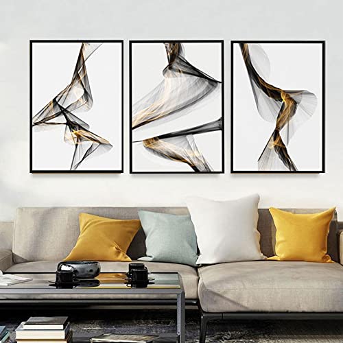 HEHGVCF Poster 3er Set Leinwand, Gold Leinwand Malerei Poster 60x90cm, Abstrakte Kunst Wand Schwarz Gold Leinwandbilder,Home Dekor Bilder Rahmenlos (A,40 x 60cm) von HEHGVCF