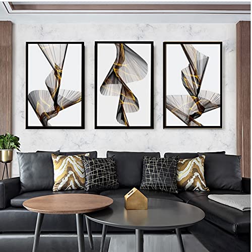 HEHGVCF Poster 3er Set Leinwand, Gold Leinwand Malerei Poster 60x90cm, Abstrakte Kunst Wand Schwarz Gold Leinwandbilder,Home Dekor Bilder Rahmenlos (B,40 x 60cm) von HEHGVCF