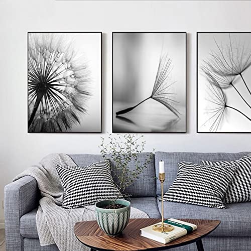 HEHGVCF Poster 3er Set Leinwandbilder Schwarz Weiß Pusteblume Poster Löwenzahn Bilder Moderne Wandbilder Wohnzimmer Schlafzimmer Wanddeko ohne Rahmen (Pusteblume,60 x90cm) von HEHGVCF