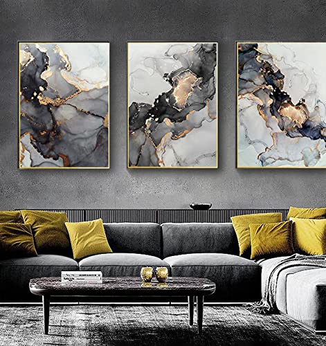 HEHGVCF Poster Set Marmor Bilder 40x60cm, Marmor Bild auf Leinwand, Abstrakt Fluid Art Schwarz Weiß Gold Grau Wandbild Poster Leinwandbild, ohne rahmen (C,60 x90cm) von HEHGVCF