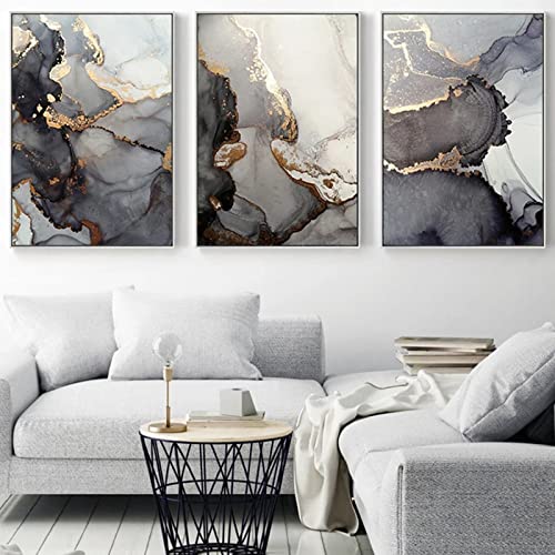HEHGVCF Poster Set Marmor Bilder Wandbilder Schwarz Grau Textur Marmor Bild auf leinwand Wohnzimmer Home Deko Leinwand Bild Rahmenlos *3 (A,50 x70cm) von HEHGVCF