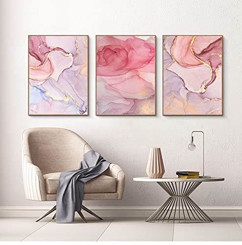 HEHGVCF Poster Set Rosa Gold Marmor Leinwand Bilder Rosa Luxus Textur Wandkunst Drucken Modernes Wohnzimmer Wohnkultur Kunstdrucke Leinwandbilder Rahmenlos*3 (Rosa B,20 x 30cm) von HEHGVCF