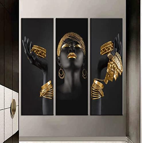 HEHGVCF Poster Set Schwarz Gold Frau Bilder,Afrikanische Frauen Bilder Auf Leinwand Kunstdruck Poster Bild Wand Home Deko Bilder Gold Rahmenlos (Frau,30x60cm) von HEHGVCF