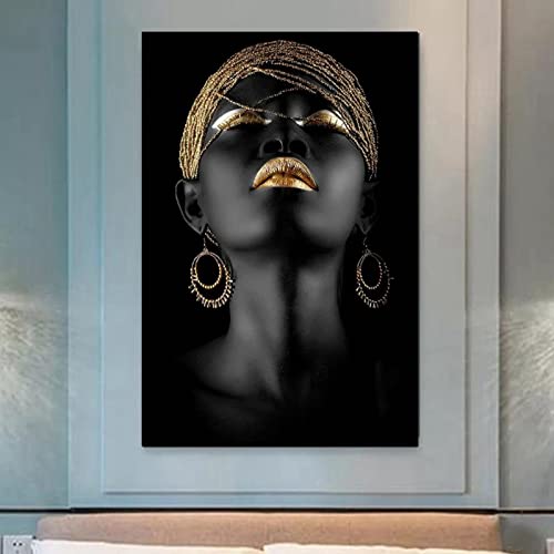 HEHGVCF Schwarz Gold Afrika Frau Leinwand Bilder Abstrakte Frau Poster 70x140cm Vintage-Mode Home Deko Bilder Schwarz Gold Ohne Rahmen (Frau,40x80cm) von HEHGVCF