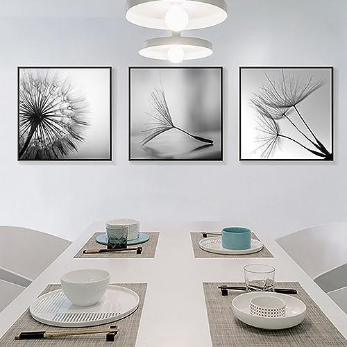 HEHGVCF Schwarz Weiß Leinwand Bilder Wohnzimmer Wanddeko Löwenzahn Bilder Moderner Wandbilder Poster Set Schwarz Ohne Rahmen (Pusteblume,50 x50cm) von HEHGVCF