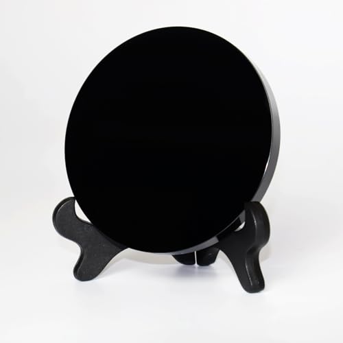 HEHGVCF Schwarzer Obsidian Spiegel,Weissagungsspiegel Obsidian mit Halterung,Multifunktionaler Obsidian Dekorativer Spiegel Für Home Deko Weissagung Meditation (10 x 10cm) von HEHGVCF