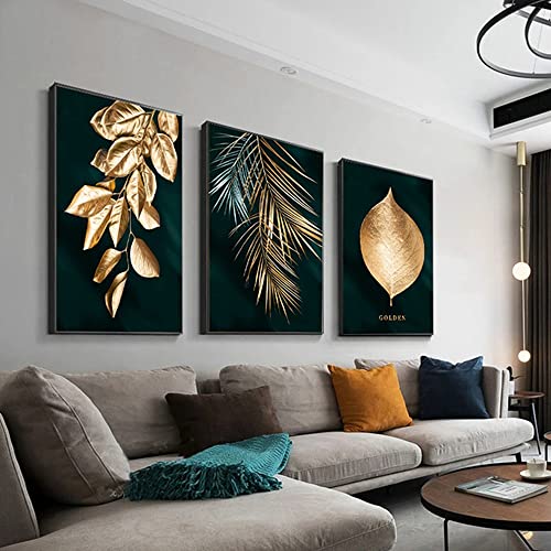 HEHGVCF Schwarzes Gold Pflanze Leinwand Bilder Kunstposter Wandbilder Wohnzimmer Schlafzimmer Deco Gold Wandbild Rahmenlos (Gold,20 x 30cm) von HEHGVCF