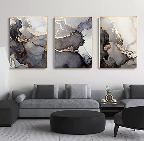 Wandbilder Marmor Schwarzes Grau Leinwand Bilder Modernes Abstrakte Kunst Leinwandbilder Textur Marmor Bild auf leinwand Home Deko Bilder Grau Gold Rahmenlos *3 (A,60 x90cm) von HEHGVCF