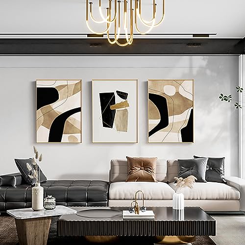 HEHGVCF Wandbilder Wohnzimmer 3er Set,Schwarz Beige Gold Leinwand Bilder,Poster Set Marmor,Abstrakte Kunstposter,Wandbilder Wohnzimmer Deko Schlafzimmer,Ohne Rahmen (B,50x70cm) von HEHGVCF