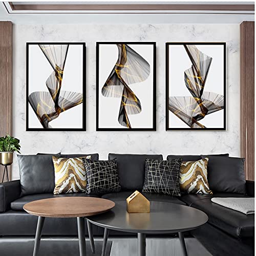 Poster 3er Set Leinwand, Gold Leinwand Malerei Poster 60x90cm, Abstrakte Kunst Wand Schwarz Gold Leinwandbilder,Home Dekor Bilder Rahmenlos (B,20 x 30cm) von HEHGVCF