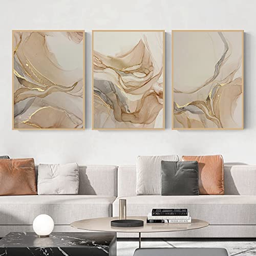 Vntage Leinwandbild Abstrakte Beige Gold Poster Bild auf Leinwand Abstrakt Fluid Art Gold Wandbild Poster Leinwandbild Bilder Minimalistischer Marmor-StiL Bilder Rahmenlos (40x60cm,Beige Gold) von HEHGVCF