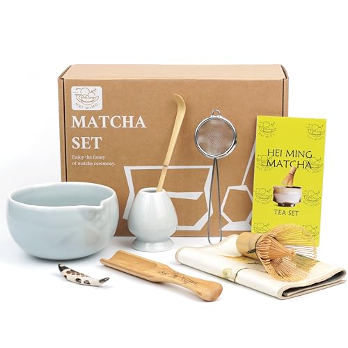 HEI MING Matcha Set hat 8 Stücke, Ceremonial Matcha Tee Set, Graue Keramik Matcha Schale und Bambus Besen von HEI MING