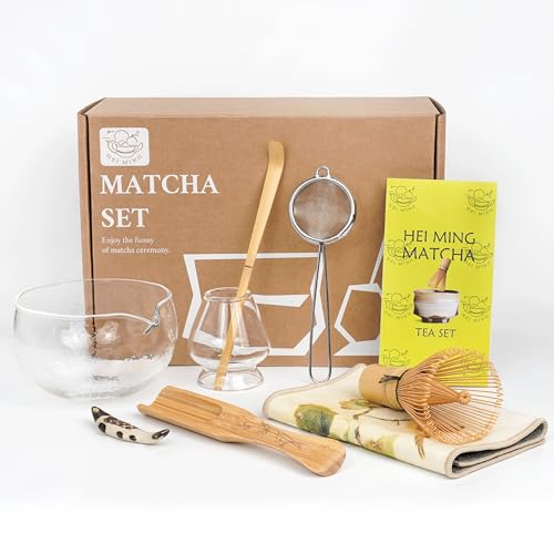 HEI MING Matcha Set hat 8 Teile, Zeremonielles Matcha Tee Set, Glas Matcha Schale und handgemachter Matcha Schneebesen HEI MING Matcha Set hat 8 Teile, Zeremonielles Matcha Tee Set, Glas Matcha Schale und handgemachter Matcha Schneebesen von HEI MING