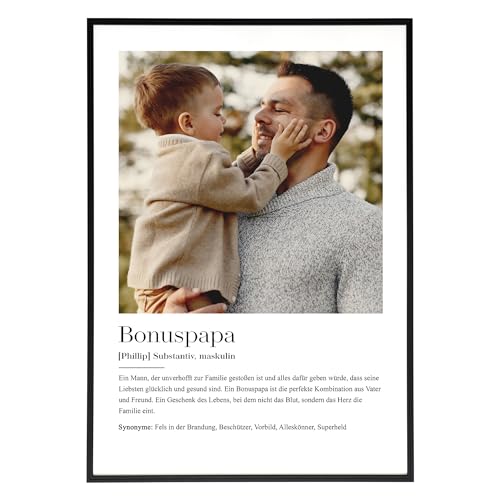 HEI Print Bonuspapa Geschenk zum Geburtstag - Geburtstagsgeschenk für die Stiefvater, Vatertagsgeschenk, personalisiertes Poster mit Definition, ohne Rahmen (Art Deco) (Bonuspapa) von HEI Print