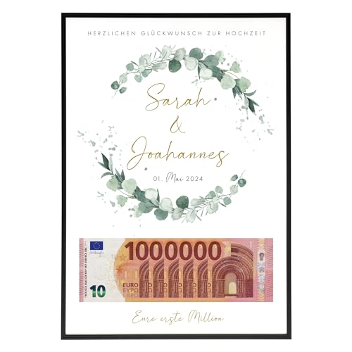 HEI Print Erste Million Geldgeschenk zur Hochzeit – Perfekt als Hochzeitsgeschenk - Geldgeschenk Poster für Brautpaar, Geschenk für Sie und Ihn zum Valentinstag, Jahrestag, Geschenk für Sie und Ihn von HEI Print