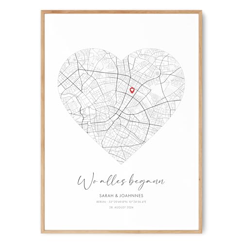 HEI Print Geschenk zum Jahrestag - Wo alles begann, Erinnerungsgeschenk personalisiert, Koordinaten Bild Poster, Verlobung Geschenk, Hochzeitsgeschenk, Hochzeitstag, ohne Rahmen von HEI Print