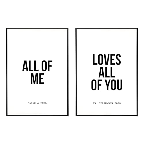 HEI Print PERSONALISIERTES Poster Set für Schlafzimmer - Posterset Dekoration Wohnzimmer, ohne Rahmen, Bilder für zu Hause, Collage Deko für Paare… (All of me (2er)) von HEI Print