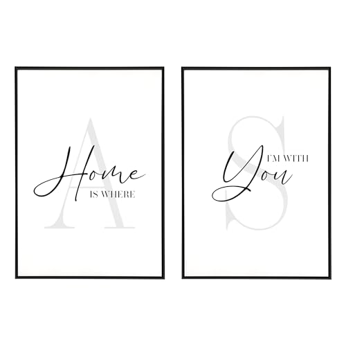HEI Print PERSONALISIERTES Poster Set für Schlafzimmer - Posterset Dekoration Wohnzimmer, ohne Rahmen, Bilder für zu Hause, Collage Deko für Paare… (Home is where (2er)) von HEI Print