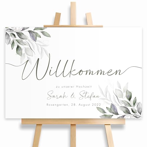 HEI Print Willkommensschild Hochzeit Eukalyptus mit Datum und Namen, personalisierte Hochzeitsdekoration, Greenery Willkommen Schild, Grün, 60x40 (Hartschaumplatte) von HEI Print