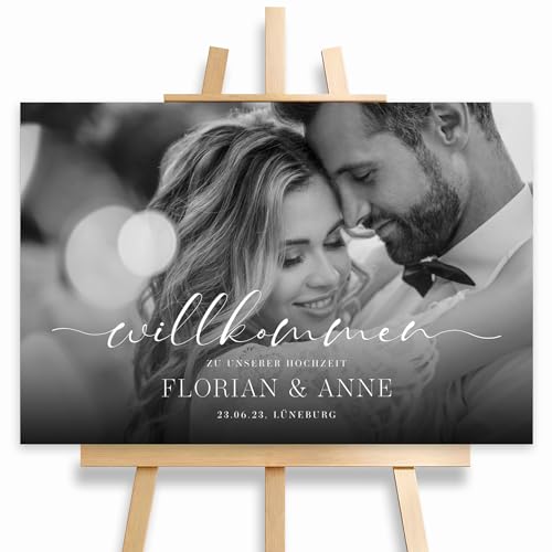 HEI Print Willkommensschild Hochzeit mit eignem Foto und Namen, personalisierte Hochzeitsdeko, Willkommen Schild, mit Bild, 60x40 (Poster) von HEI Print