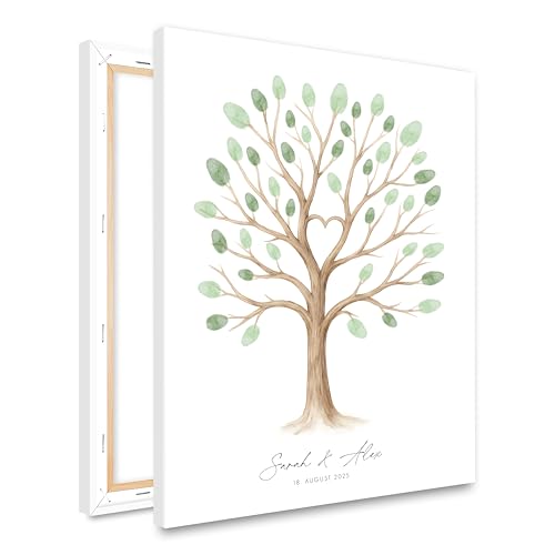 Personalisierte Fingerabdruck Leinwand, Baum mit Namen & Datum, Gästebuch Alternative zur Hochzeit Geschenk für das Brautpaar, Hochzeitsdekoration, ohne Farben, 30×40 cm Personalisierte Fingerabdruck Leinwand, Baum mit Namen & Datum, Gästebuch Alternative zur Hochzeit Geschenk für das Brautpaar, Hochzeitsdekoration, ohne Farben, 30×40 cm von HEI Print