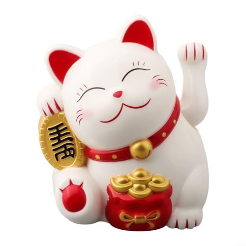 12,7 cm große Glückskatzen-Figur, um Glück in Ihr Geschäft und Zuhause zu bringen (weiß) von HEIBTENY