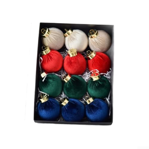 12 Stück Weihnachtskugeln zum Aufhängen in beflocktem Kunststoff für Baum und festliche Dekoration (C) von HEIBTENY