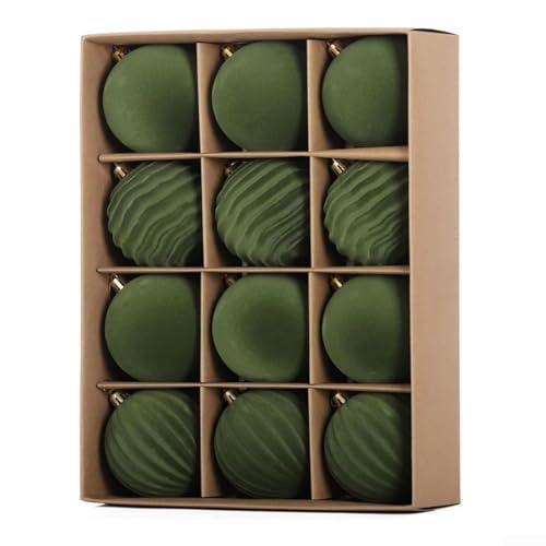 12-teiliges Weihnachtskugel-Set mit weicher Beflockung für selbstgemachte Feiertagsdekoration, perfekt zum Schichten für Weihnachtsbäume oder festliche Displays (8 cm grün) von HEIBTENY