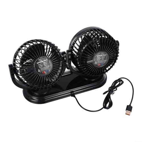 2 Geschwindigkeiten Auto Ventilator mit 360 Grad verstellbaren Köpfen für optimalen Luftstrom in verschiedenen Fahrzeugen (5V USB) von HEIBTENY