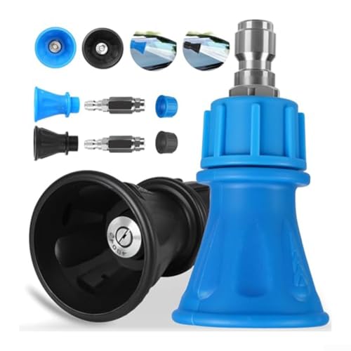 2-teiliges Edelstahl-Hochdruckreiniger-Düsenset mit Gummischutz zur Reduzierung von Spritzwasser und mehr Sicherheit auf Autos, Dächern und Oberflächen im Freien (blau + schwarz) von HEIBTENY