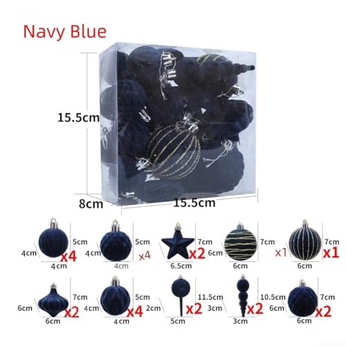 24-teiliges Weihnachtskugel-Set für Baumdekoration, entworfen für Feiertage, Hochzeiten und den ganzjährigen festlichen Heimgebrauch (Marineblau) von HEIBTENY