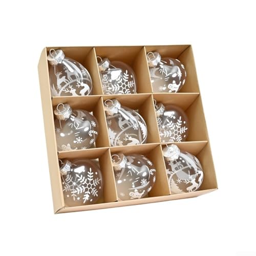 9-teiliges transparentes Weihnachtskugel-Ornament-Set für Feiertags-Hängedekorationen am Baum und anderen festlichen Umgebungen (weiß) von HEIBTENY