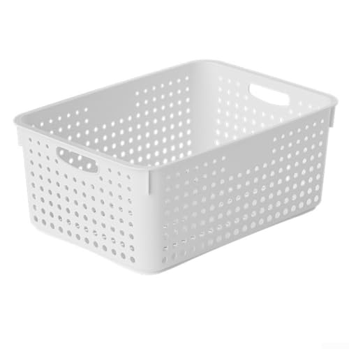 Aufbewahrungskorb aus Kunststoff zur Aufbewahrung von Haushaltswaren auf Schreibtisch, Bad und Küche, praktischer Organizer für Zuhause (XL-Gelb) von HEIBTENY