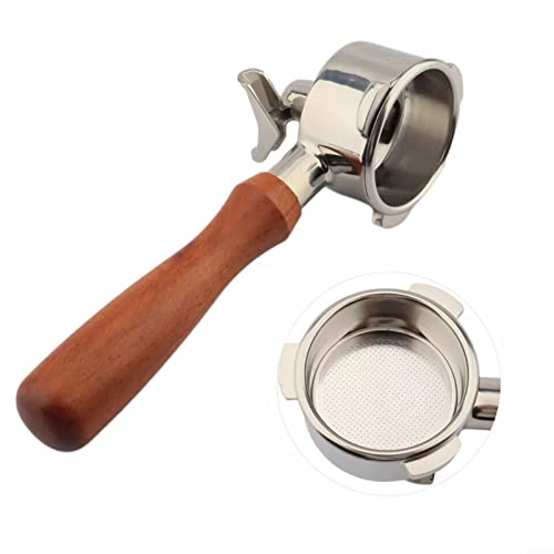 Bodenloser Siebträger,51mm siebträger, Walnuss Holz und Edelstahl,Kaffeebereiter Griff Doppelauslauf von HEIBTENY