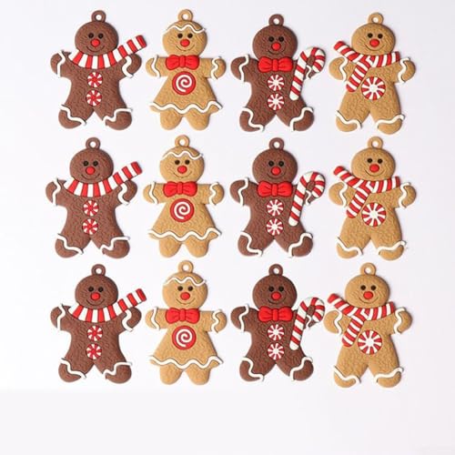 Charming 12 Stück Weich-PVC-Brotmann-Ornamente für Weihnachtsdekoration und Halsanhänger (D) von HEIBTENY