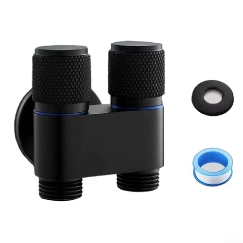 Doppeltes Regelwinkelventil Kombi-Eckventil, Kombinations-Eckventil Für Kalt-Warmwasserleitungen, G1/2 1 In Two Out Doppelsteuer-Eckventil, Mini-WC-Begleit-Eckventil,Waschmaschinenhahn(Black) von HEIBTENY
