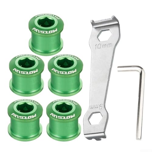Einfach zu bedienende Einzel-Kettenblattschrauben für Fahrräder, 5 Stück mit Schraubenschlüssel (grün) von HEIBTENY