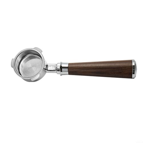 Espresso-Siebträger ohne Boden, 51 mm, mit massivem Holzgriff für glatte Kaffee-Extraktion (dunkelbraun) von HEIBTENY
