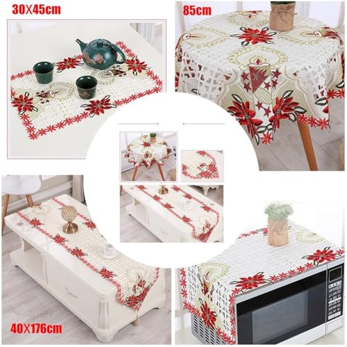 Esstischläufer mit Vintage-bestickter Blumenspitze, wiederverwendbar und schmutzabweisend, Polyester, maschinenwaschbar, für Hochzeit, Party und Familie (40 x 85 cm rechteckig) von HEIBTENY