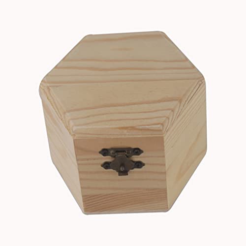 HEIBTENY 1 Stück Kreative dekorative sechseckige Holzkiste mit Deckel|Holzbox Holzkiste mit Deckel Sonwaha|Holzbox Aufbewahrungsbox Spielzeugkiste Unlackiert Kasten|Geschenkboxen Schmuckschatullen von HEIBTENY