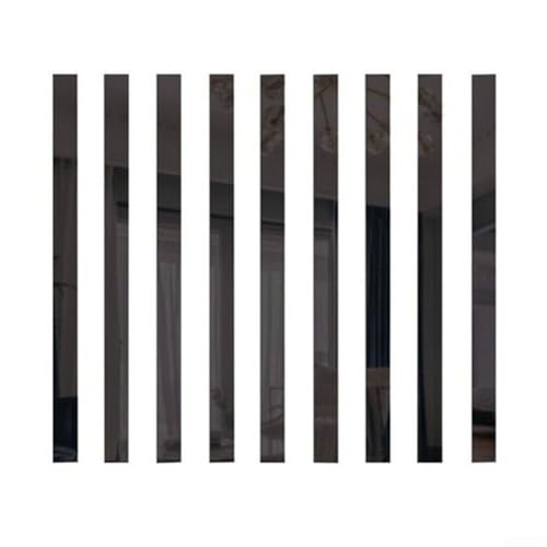 HEIBTENY 10 Stück Spiegelaufkleber Acrylspiegel Selbstklebende Wandaufkleber Spiegelwandaufkleber 5×50cm Spiegelfliesen Selbstklebend,Langen Streifen Für Home Decor(black) von HEIBTENY