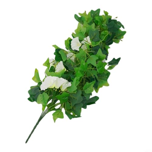 HEIBTENY 100 cm künstliche hängende Seidenblumen Rebe Pflanzen Garten Dekor Indoor Outdoor Winter Jasmin Morning Glory Wanddekoration Hochzeit lebensechte Blumenarrangement (Morning Glory White) von HEIBTENY