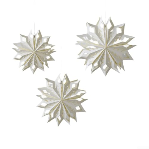 HEIBTENY 3 Stück Weihnachten Schneeflocke hängende Dekorationen Weiß 3D Papier Ornamente 55 cm 45 cm 35 cm DIY Urlaub Wanddekoration für Home Party Fenster Display (Schneeflocke 3 Sets A) von HEIBTENY